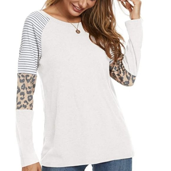 Tops - Long Sleeve Leopard Tunic Top Blouse Color Block